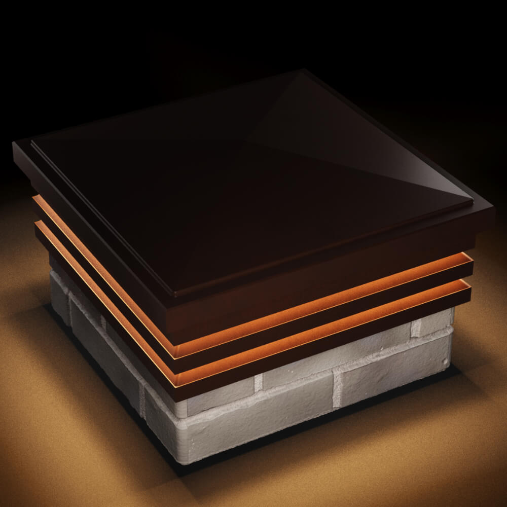 Колпак Zking Бона ХайТек Коричневый на столб 1.5х1.5 кирпича (385х385мм) с подсветкой в Троицке фото