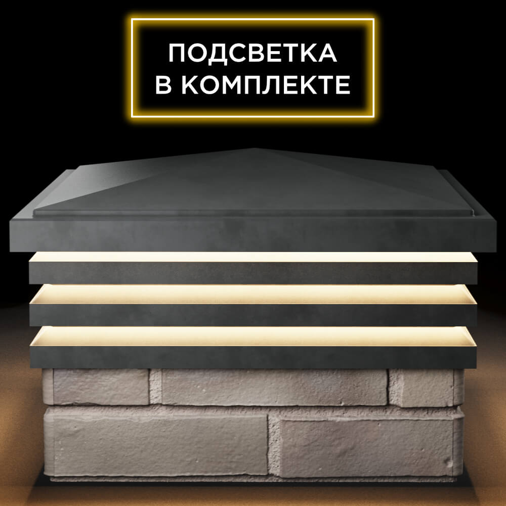 Колпак Zking Бона ХайТек Серый на столб 1.5х1.5 кирпича (385х385мм) с подсветкой Троицк фото