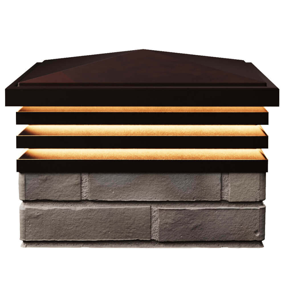 Колпак Zking Бона ХайТек Коричневый на столб 1.5х1.5 кирпича (385х385мм) с подсветкой в Троицке фото